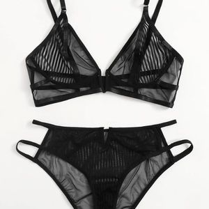 NWT Black Solid Mesh Cut Out Lingerie